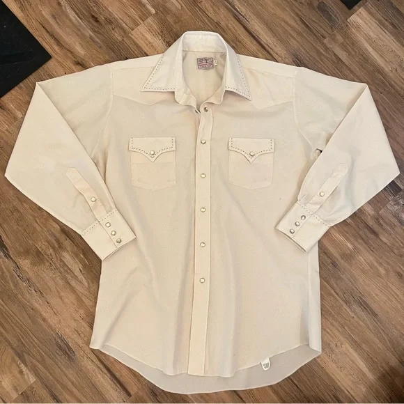 Vintage Shirts Mens Vintage 9s C Bar Ranch Wear Silk Pearl